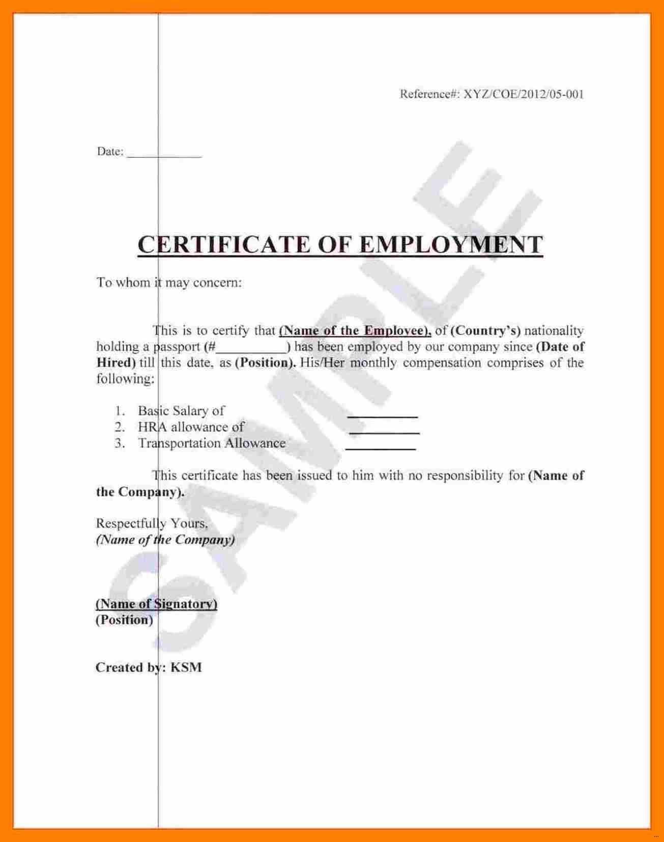 how to write a certificate of employment sample