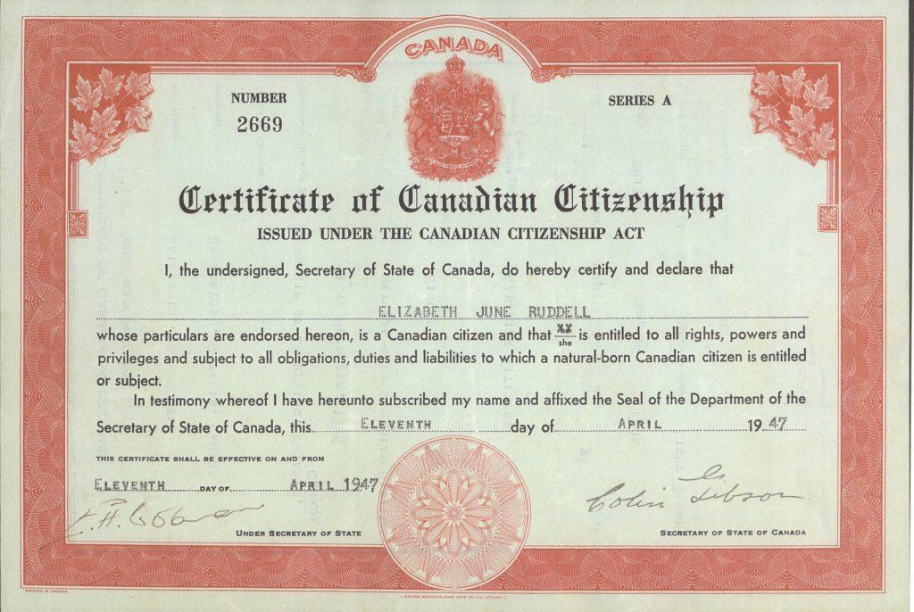 Certificate of Citizenship Canada Certificate Of