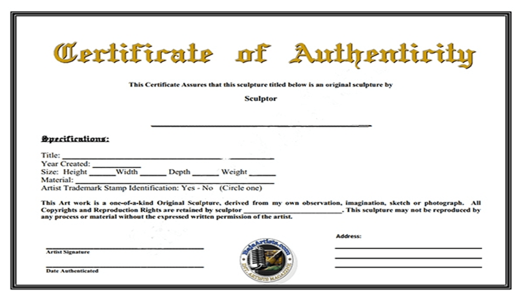 Certificate Of Authenticity Template For Art from certificateof.com