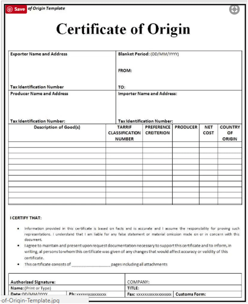 Blank Certificate Of Origin Template from certificateof.com