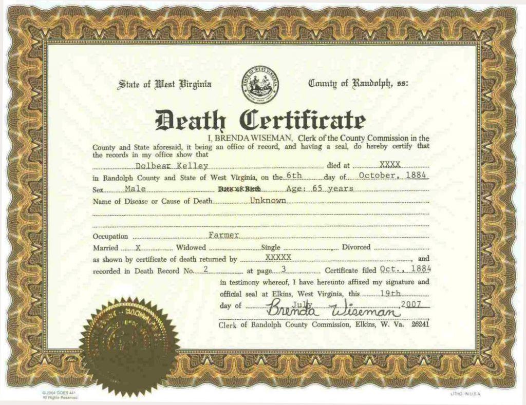 Death certificate template lhprpklt Certificate Of