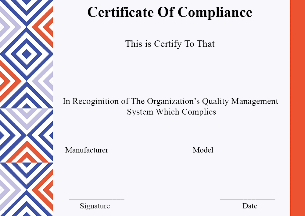 Compliance Certificate Certificate Of