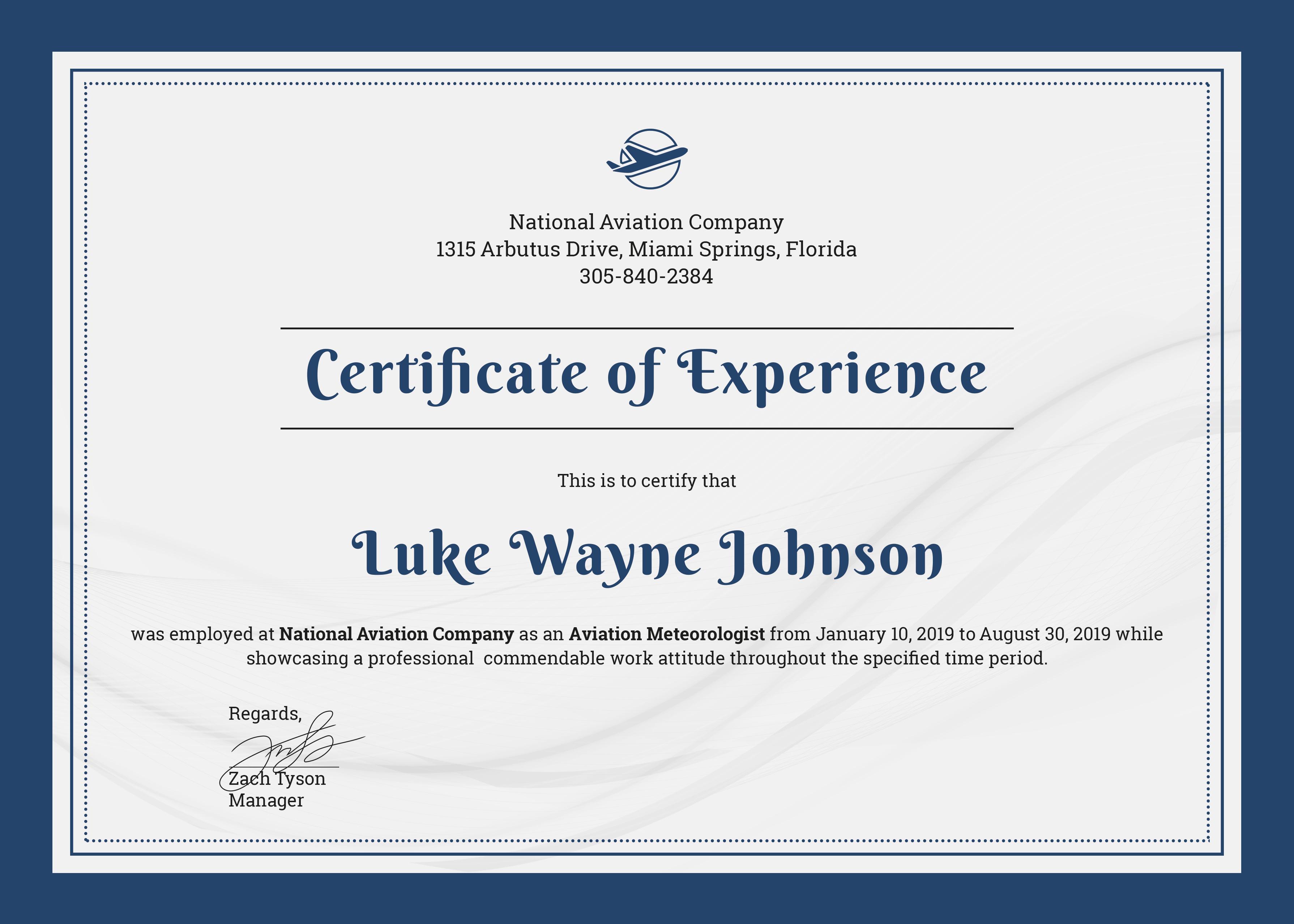 experience certificate format ibm