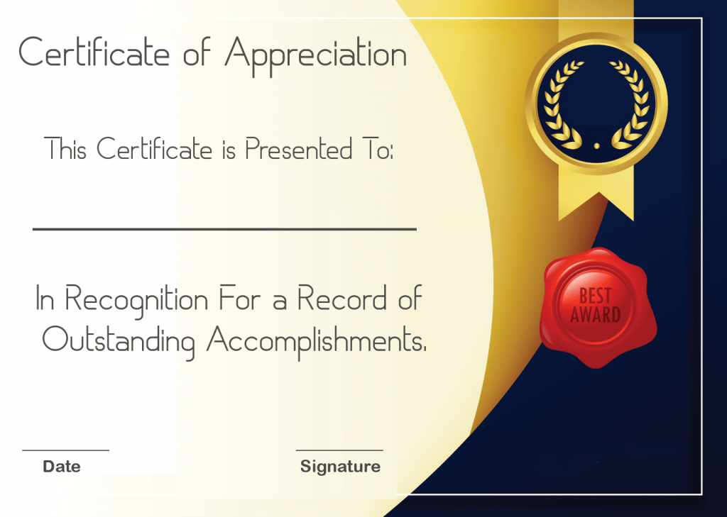 Sample Certificate Of Appreciation Form Template