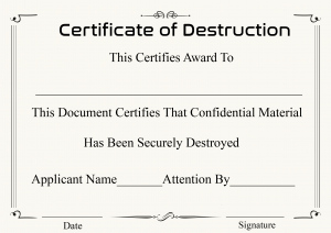 Certificate of Destruction Template