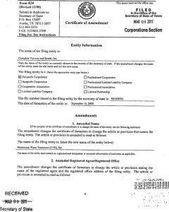 Certificate of Amendment Texas