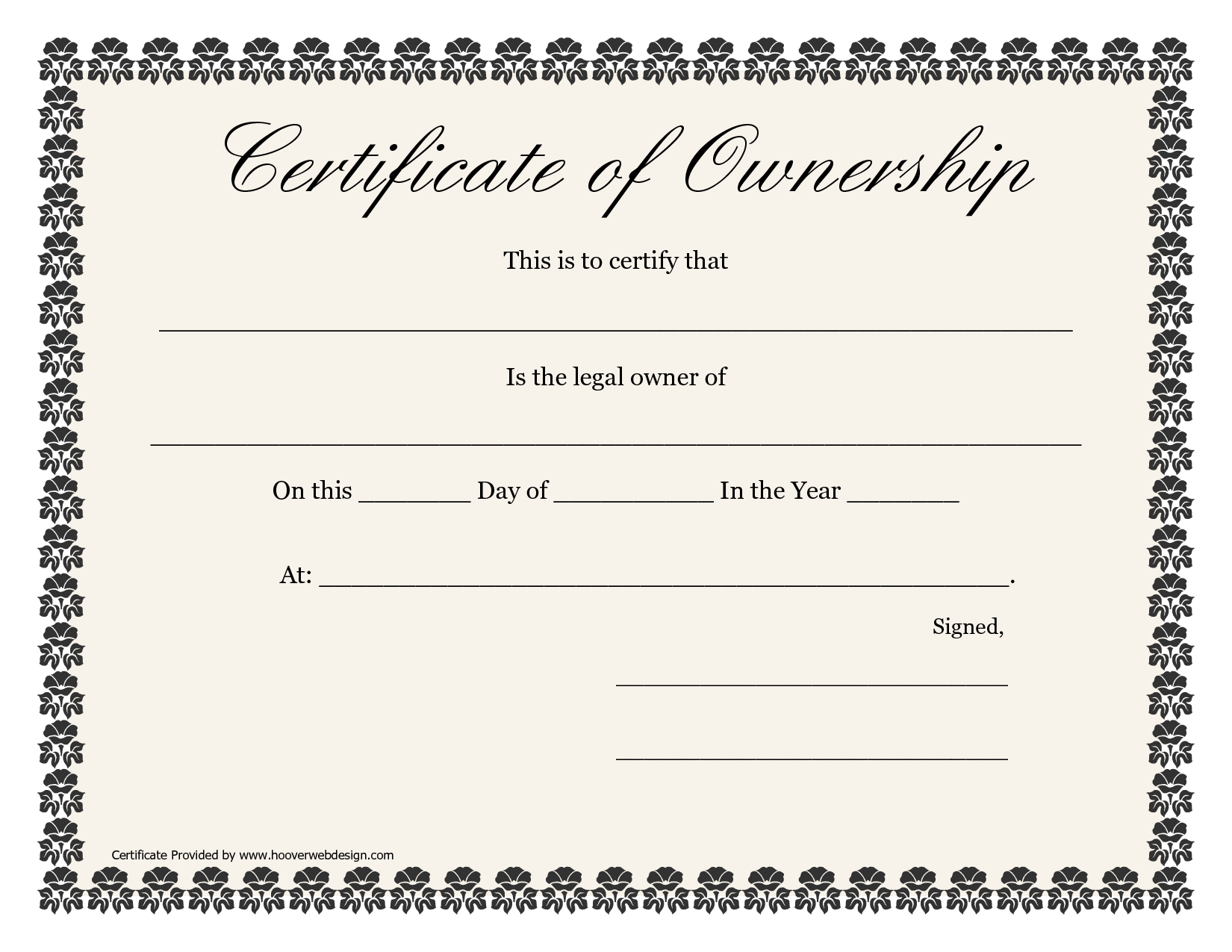 Ownership Certificate Template