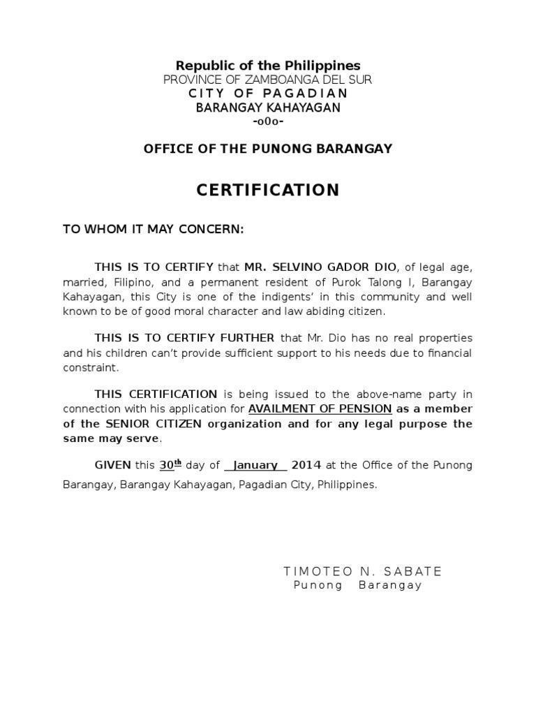 Barangay certificate 588ee97db6d87f92a38b4cbd Certificate Of