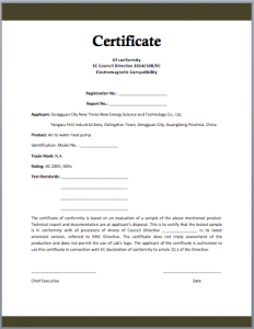 Certificate of Manufacturing Sample