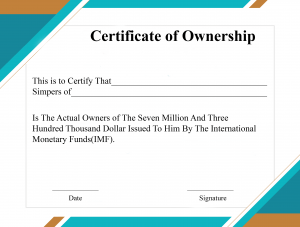 Certificate of Ownership in a Corporation