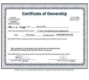 Certificate of Ownership in a Corporation 