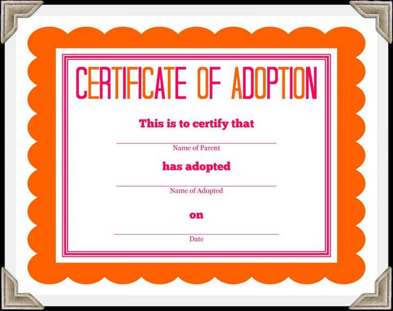 WWF Certificate of Adoption Certificate Of