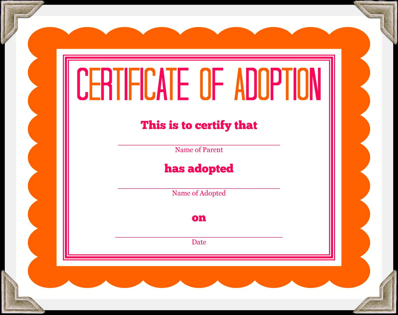 Free Printable Sample Certificate Of Adoption Template