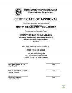 Certificate of Approval for the Sample