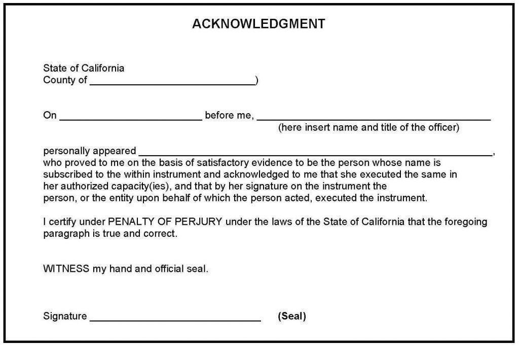 Certificate Of Acknowledgement Sample Certificate Of