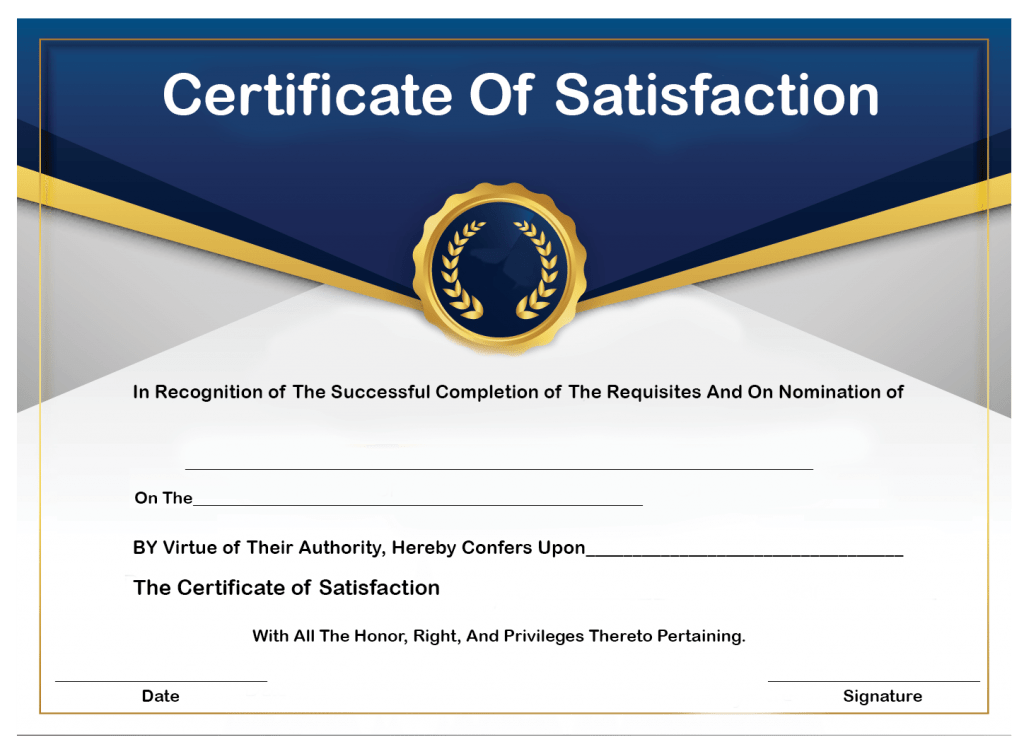  Free Sample Certificate Of Satisfaction Templates 