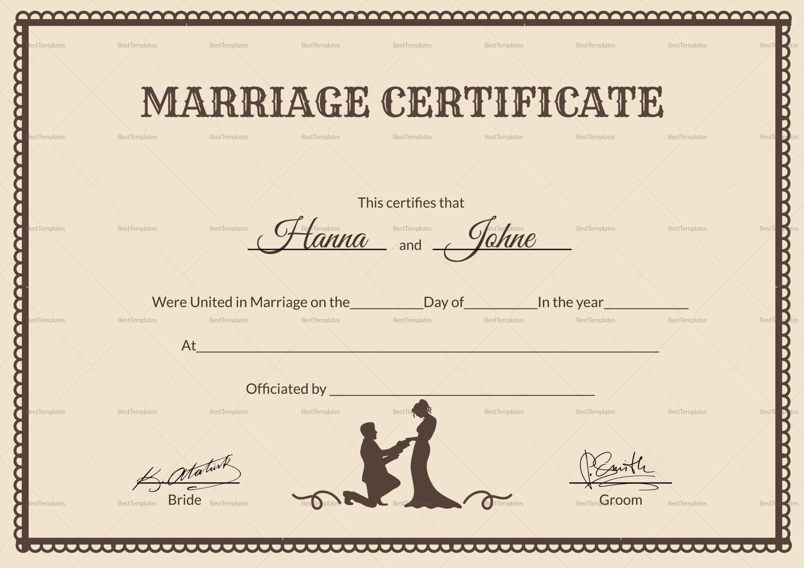 Free Editable Marriage Certificate Template Sample Format In PDF 