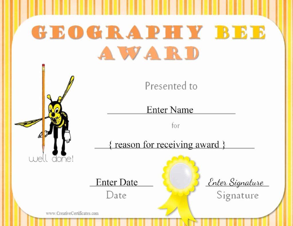 Geography bee certificate templates Certificate Of
